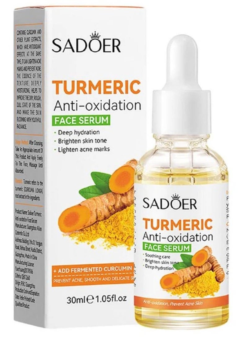 SADOER Turmeric Anti Oxidant Face Serum Deep Intensive Hydrating Prevent Acne Moisturizing Smoothening Firming and Brightening Care Serum Turmeric Repair Serum Turmeric Dark Spot Corrector Serum 30ml - Image 1